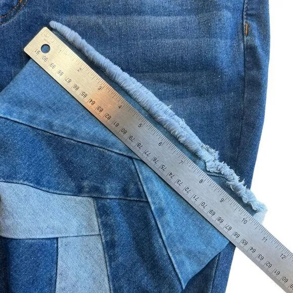C Est. 1946 Colorblock Patchwork Raw Hem Flare Jeans