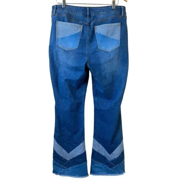 C Est. 1946 Colorblock Patchwork Raw Hem Flare Jeans