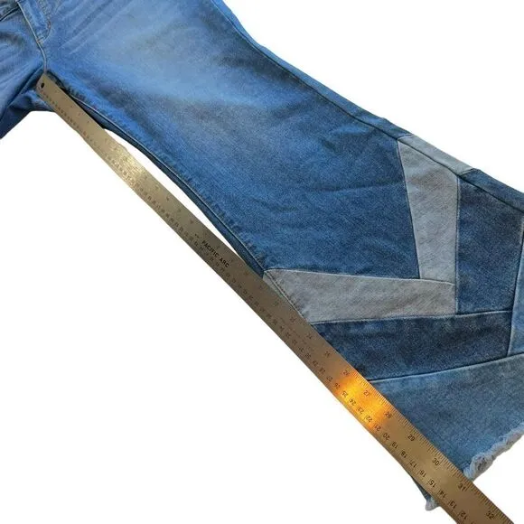 C Est. 1946 Colorblock Patchwork Raw Hem Flare Jeans