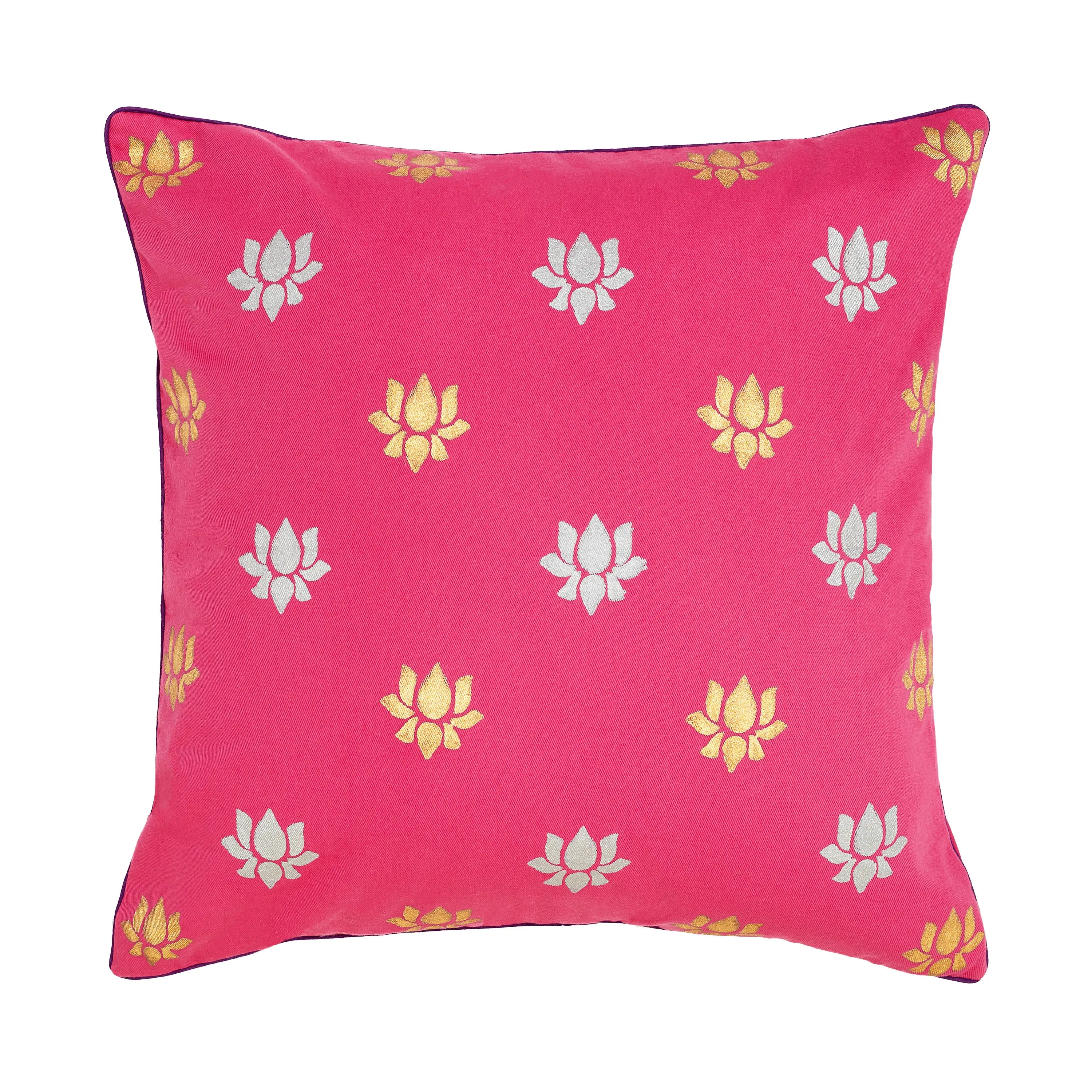 CANVAS HAND PRINTED PILLOWS - LOTUS PINK, ORANGE, PURPLE
