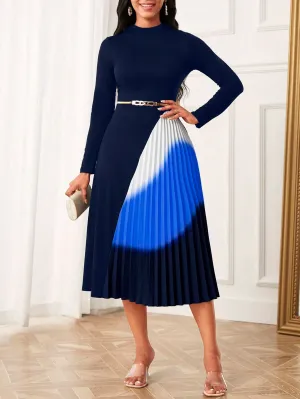 Clasi Colorblock Pleated Hem Dress (Without Belt)