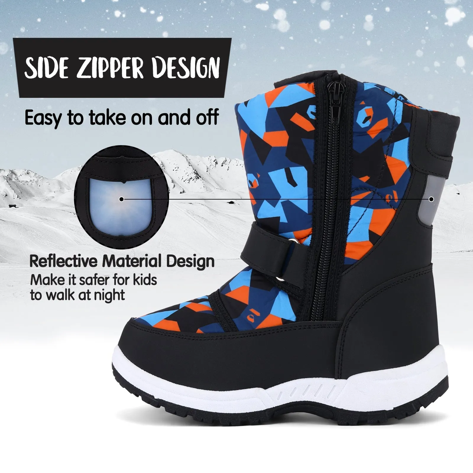 Color Block Warm Waterproof Blue Snow Boots