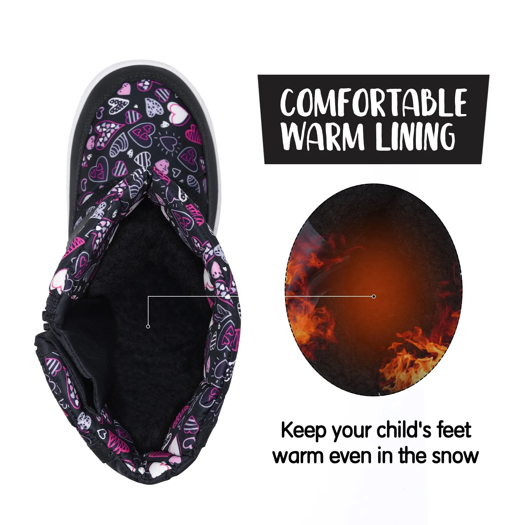 Color Heart Warm Waterproof Navy Snow Boots