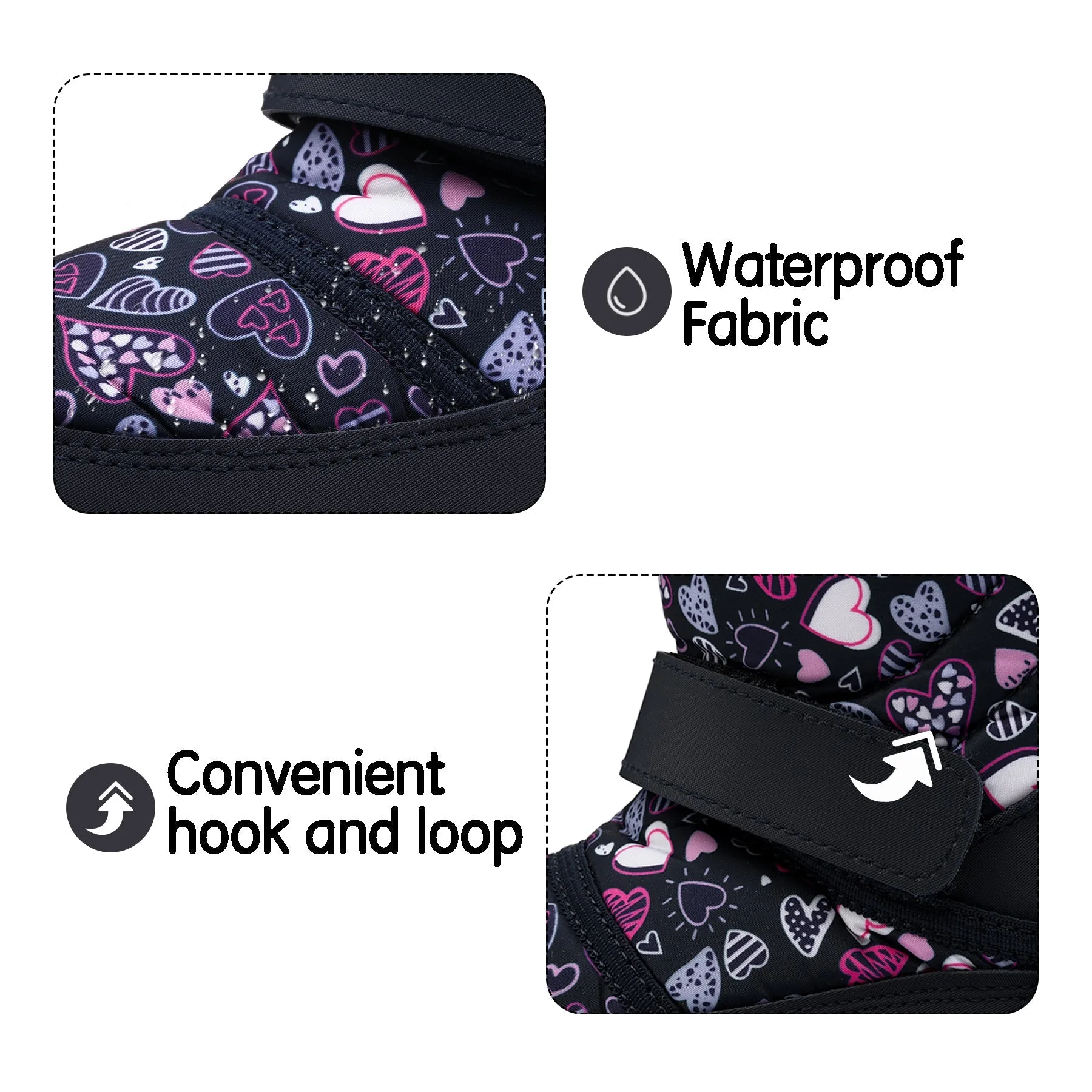 Color Heart Warm Waterproof Navy Snow Boots
