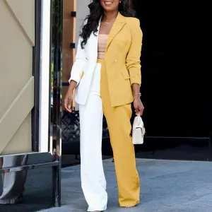 Colorblock Long Sleeve Blazer Coat & Pants Set