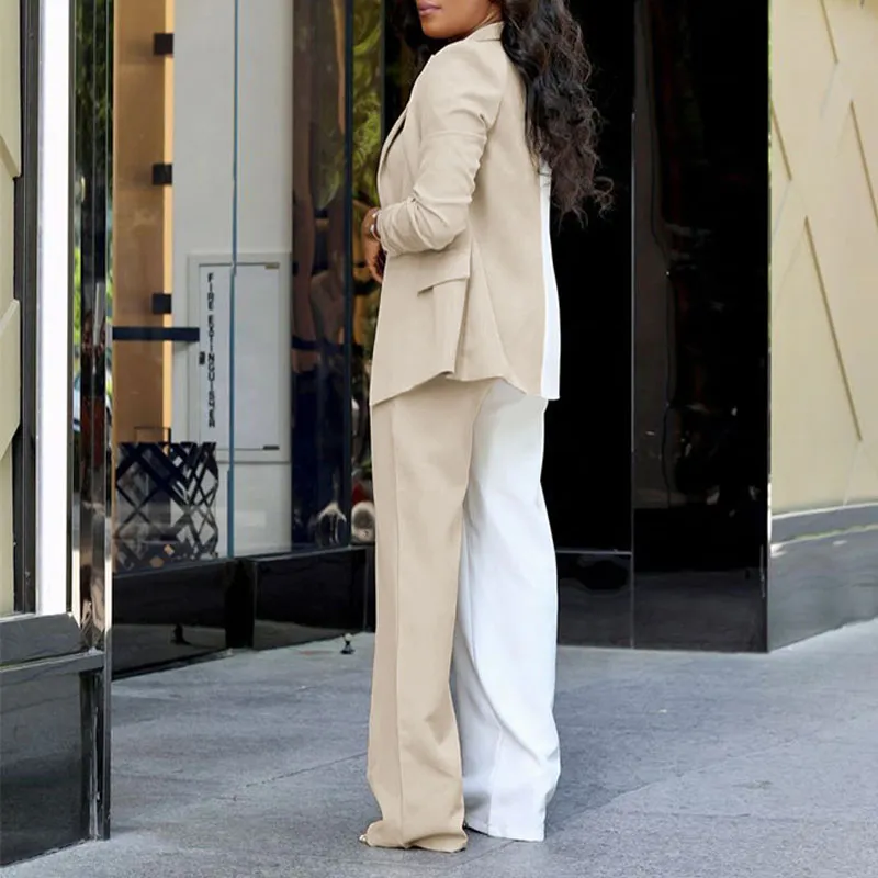 Colorblock Long Sleeve Blazer Coat & Pants Set