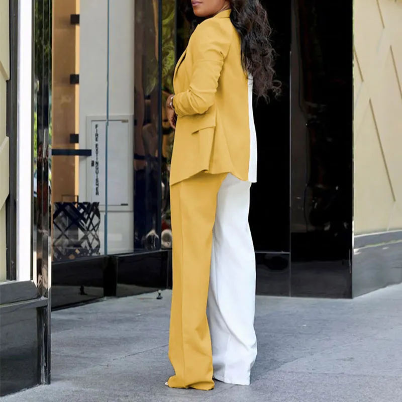 Colorblock Long Sleeve Blazer Coat & Pants Set