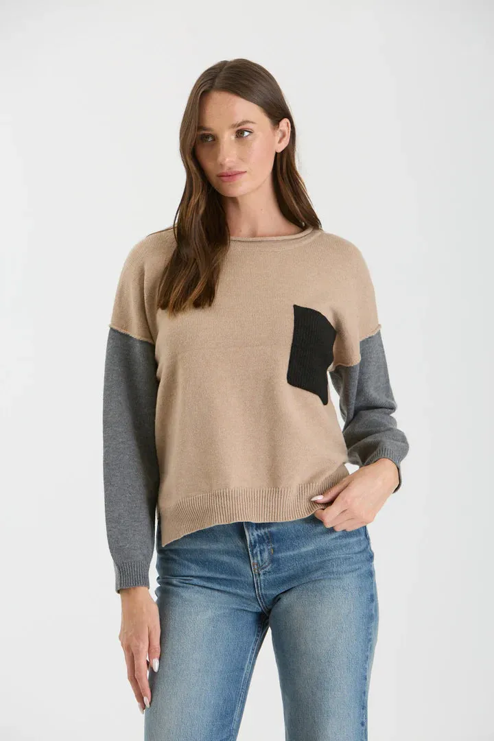 Colorblock Raw Edge Sweater