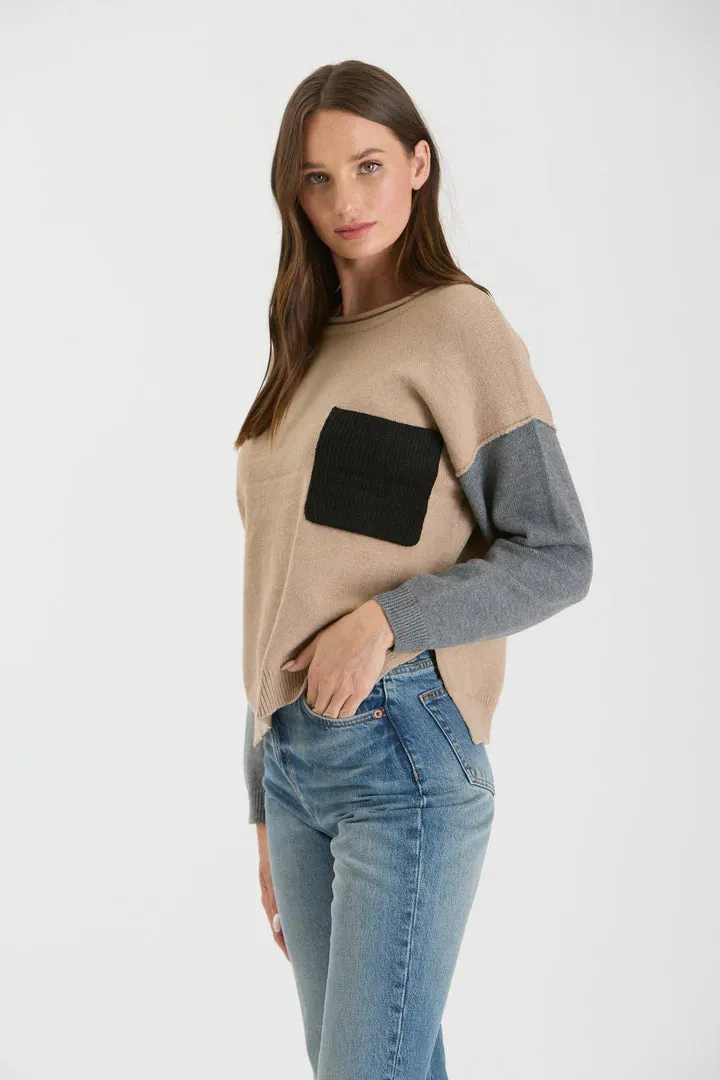 Colorblock Raw Edge Sweater