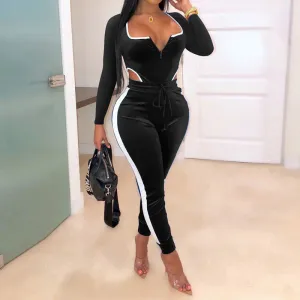 Colorblock Ruched Velvet Jumpsuit