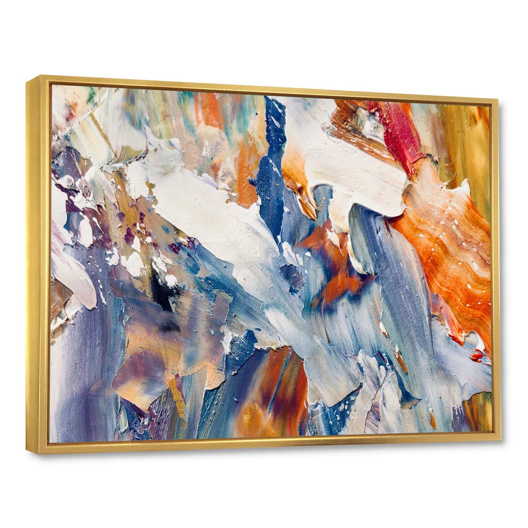 Colorful Abstract Painting Strokes XII - Print on Canvas Wrought Studio™ Size: 16" H x 32" W x 1" D Format: Gold Floater Framed