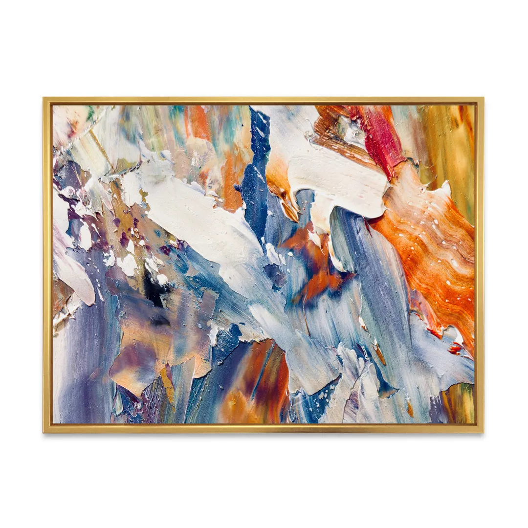 Colorful Abstract Painting Strokes XII - Print on Canvas Wrought Studio™ Size: 16" H x 32" W x 1" D Format: Gold Floater Framed