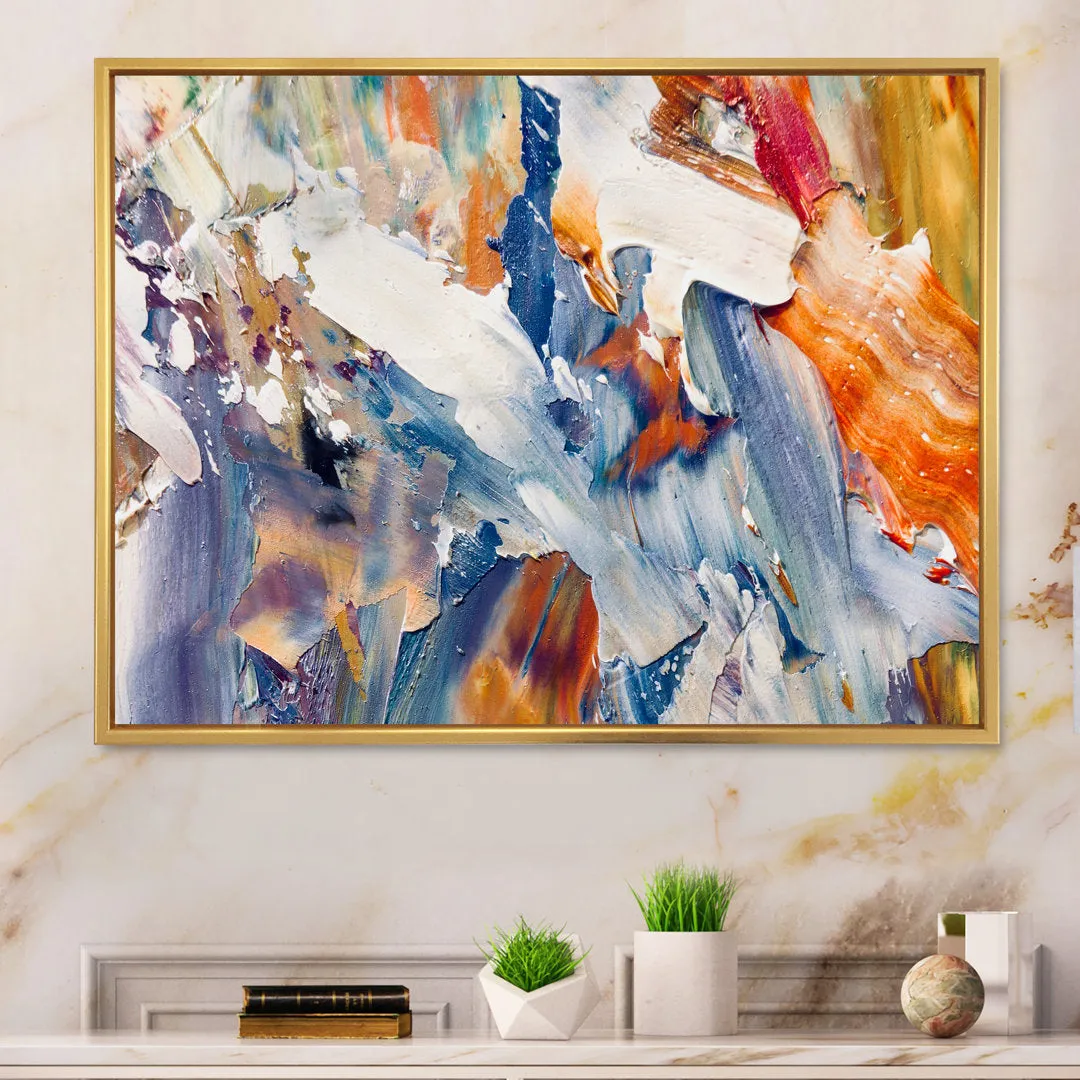 Colorful Abstract Painting Strokes XII - Print on Canvas Wrought Studio™ Size: 16" H x 32" W x 1" D Format: Gold Floater Framed