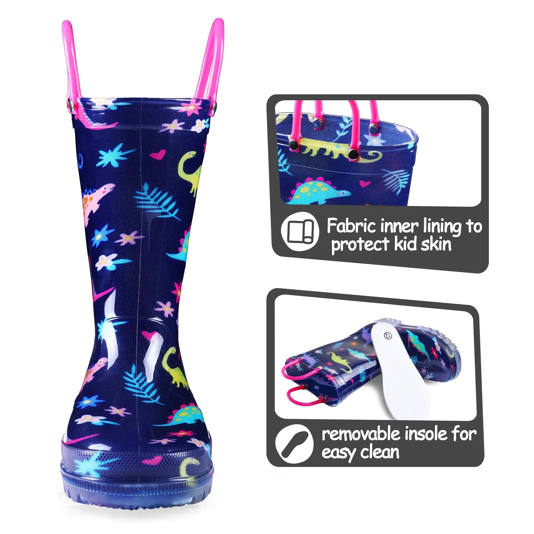 Colorful Dinosaur Kids Rain Boots
