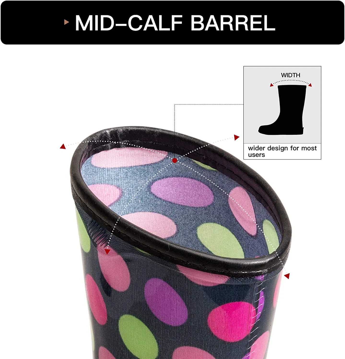 Colorful Polka Dot Waterproof Print Mid-Cut Rain Boots
