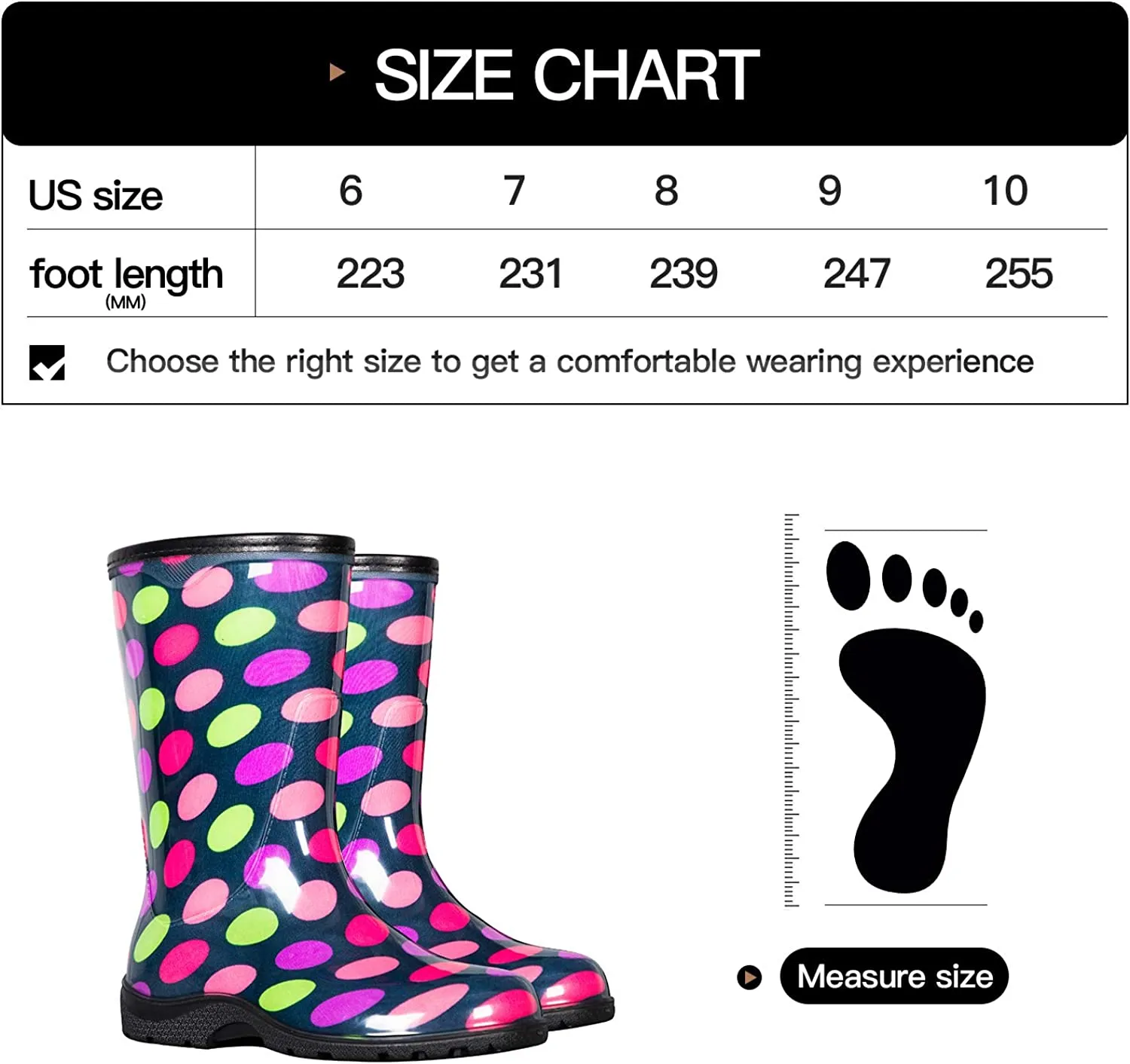 Colorful Polka Dot Waterproof Print Mid-Cut Rain Boots
