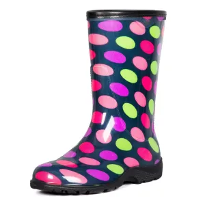 Colorful Polka Dot Waterproof Print Mid-Cut Rain Boots