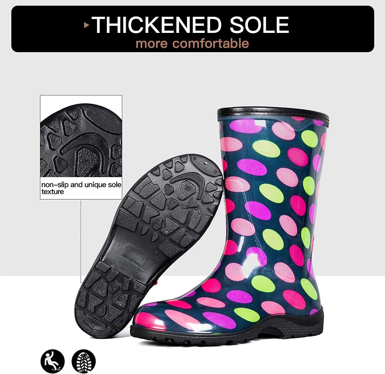 Colorful Polka Dot Waterproof Print Mid-Cut Rain Boots