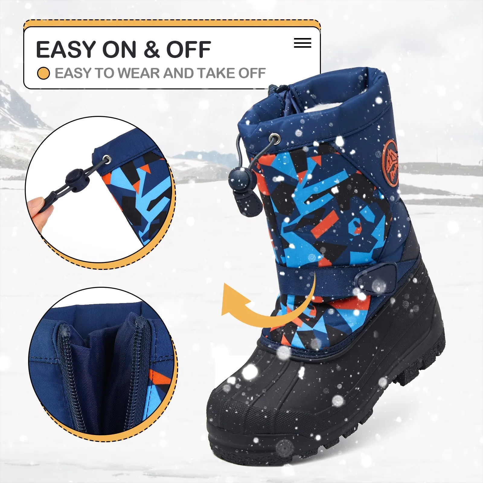 Dark Blue Camouflage Warm Waterproof Snow Boots