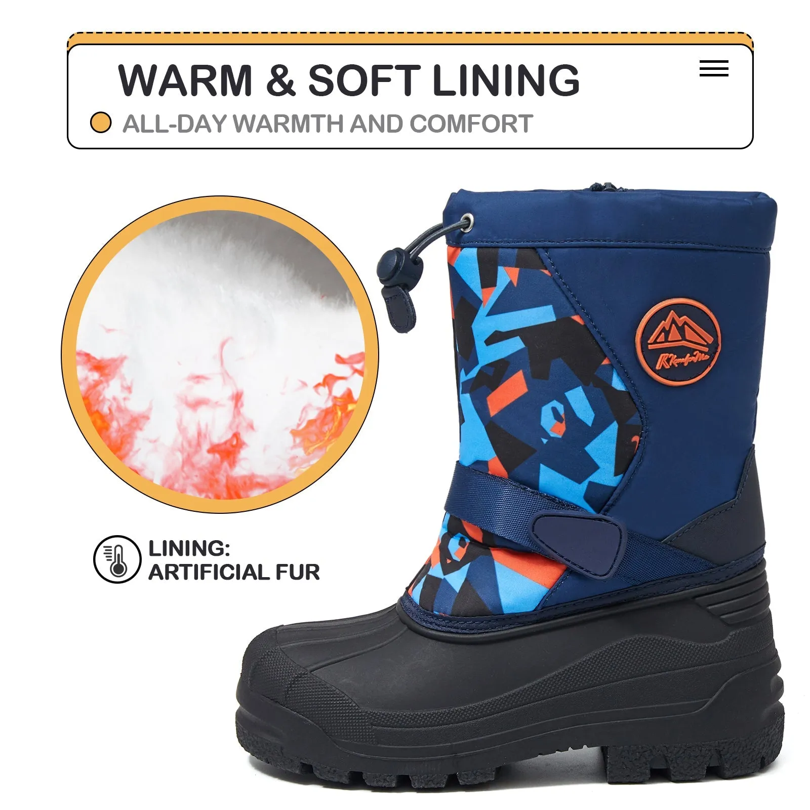 Dark Blue Camouflage Warm Waterproof Snow Boots