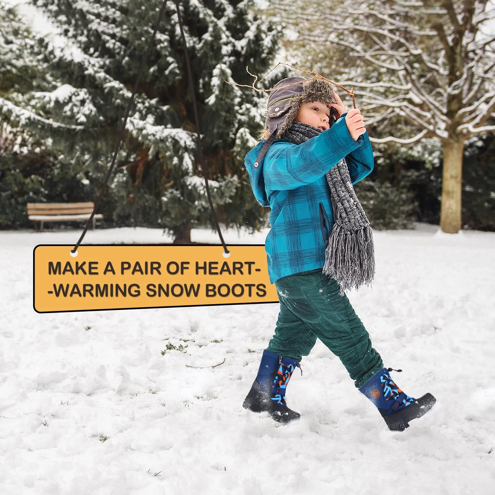 Dark Blue Camouflage Warm Waterproof Snow Boots