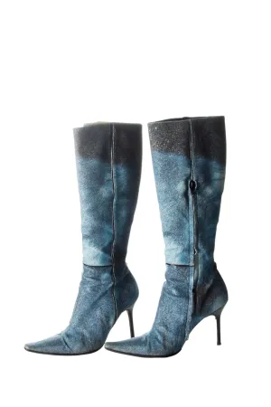 Denim Print Boots