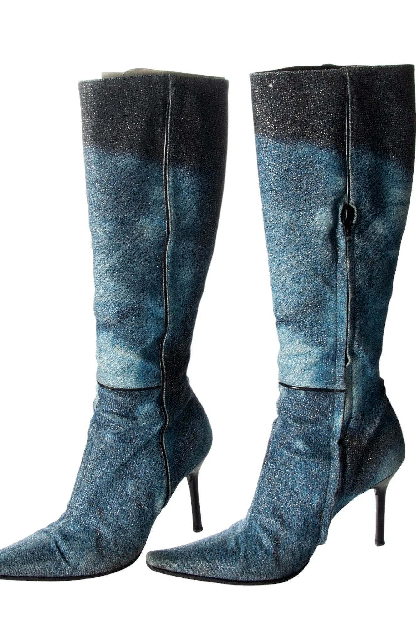 Denim Print Boots