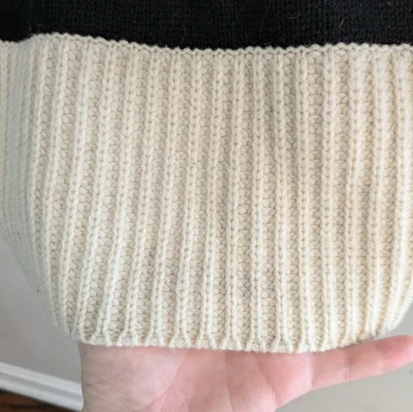 Derek Lam Wool Contrast Rib V-Neck Sweater Size XS Black White