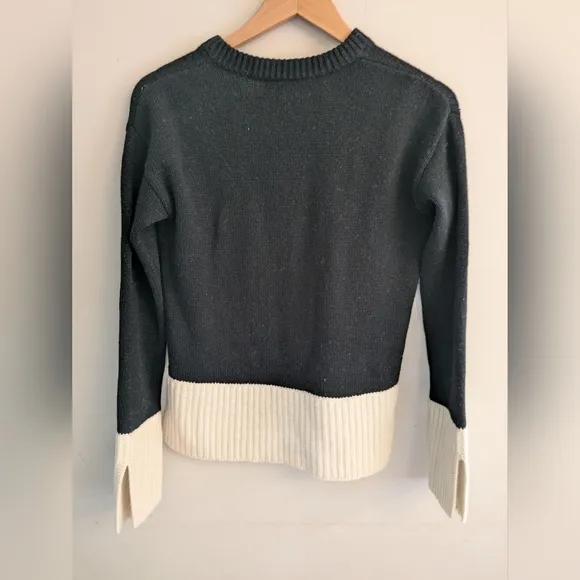 Derek Lam Wool Contrast Rib V-Neck Sweater Size XS Black White