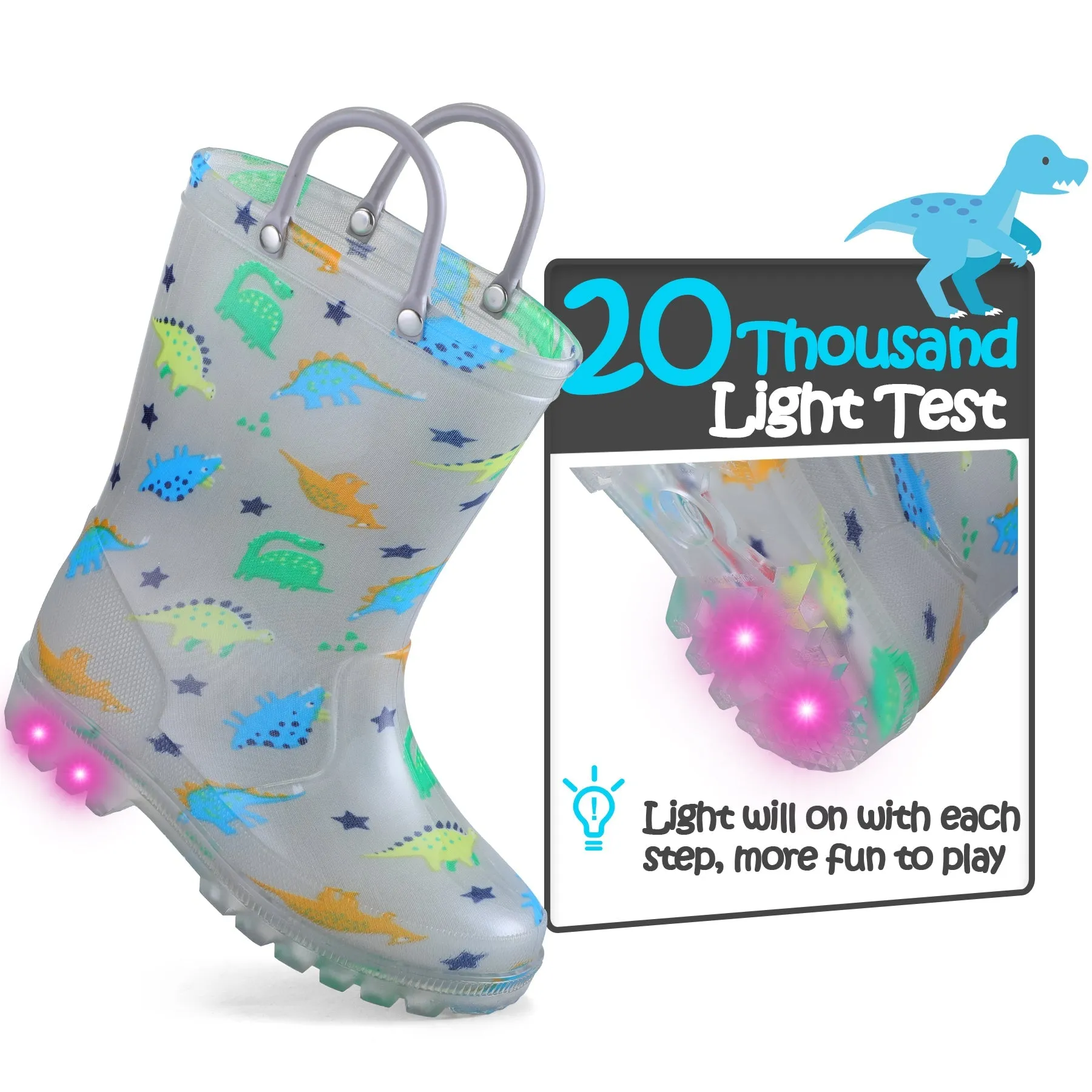 Dinosaur Print Kids Rain Boots-Gray