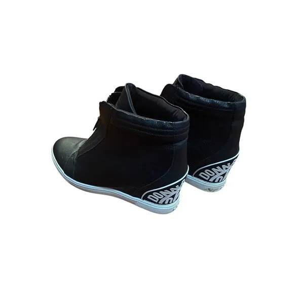 DKNY Donna Karan Size 9.5 Black White Connie Wedge Platform Sneaker Boots EUC