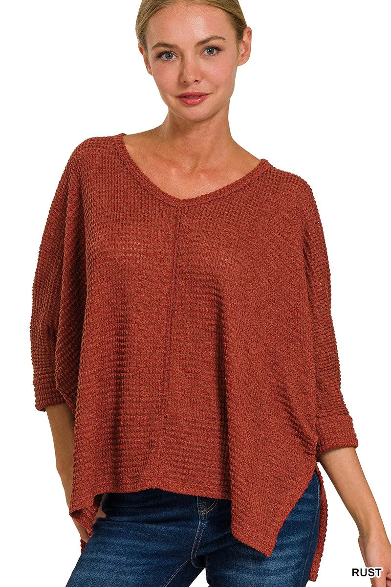 Dolly 3/4 Sleeve Loose Knit Blouse Sm - 3XL in Rust * on sale *