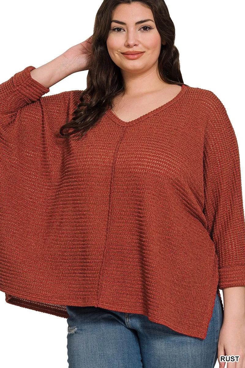 Dolly 3/4 Sleeve Loose Knit Blouse Sm - 3XL in Rust * on sale *
