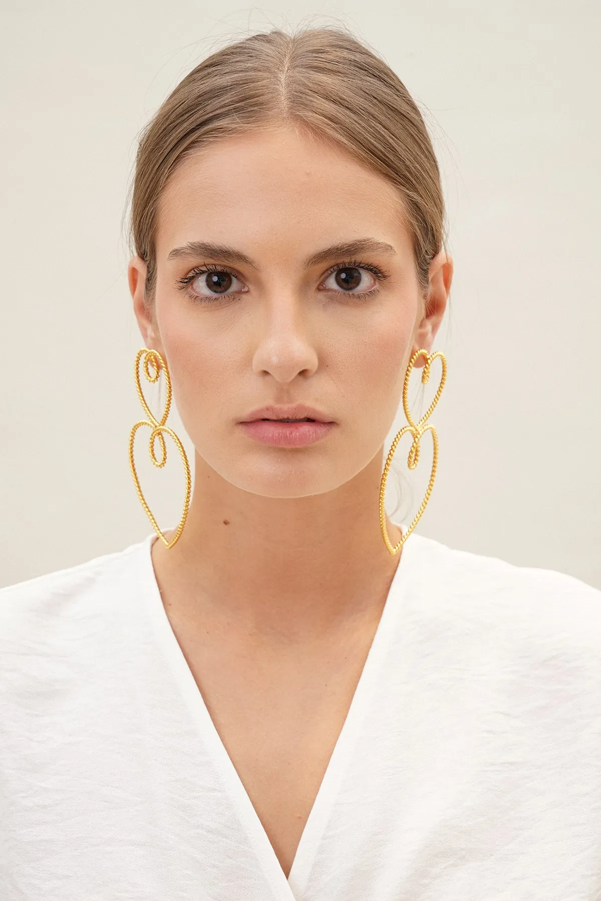 Double Heart Of Gold Earrings