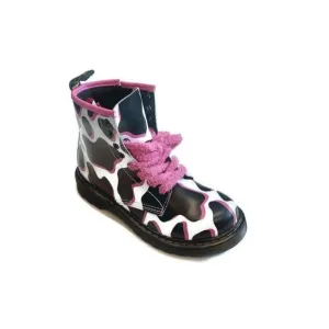 Dr. Martens Kids Collection Leather Boots Big Kids Size 3 White Cow Print 1460 J