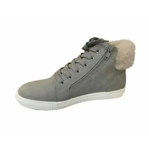 DV BY DOLCE VITA Sidera Girl's Size 5 / 37 Faux Fur-Trim Sneakers Grey NEW