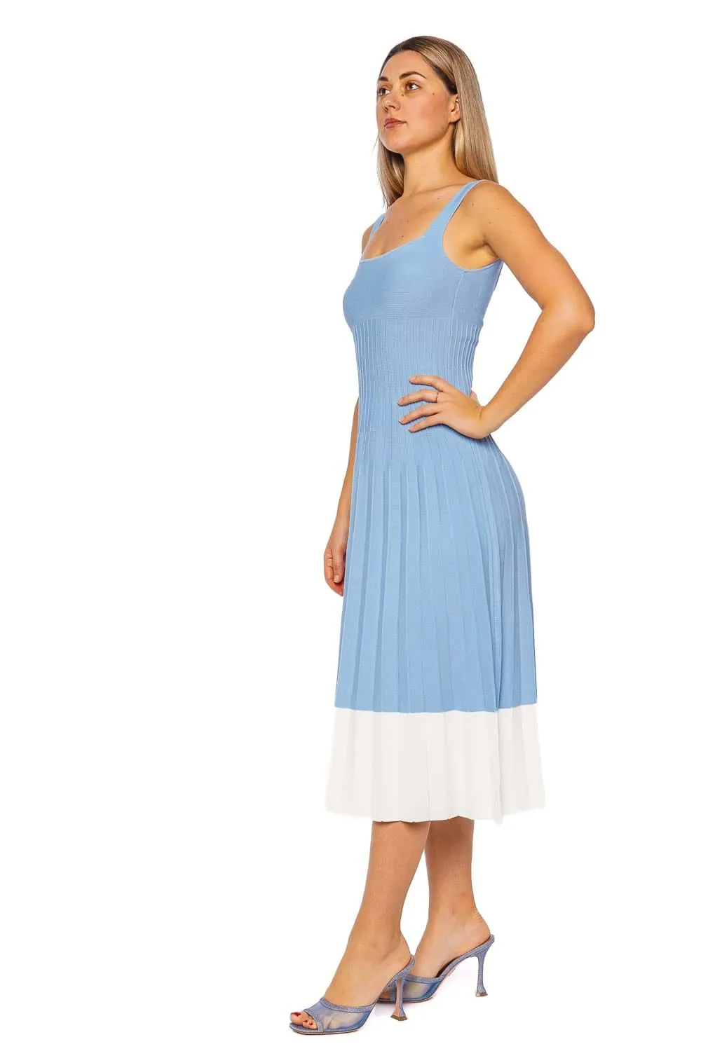 Ellison Clear Blue & White Knit Midi Dress
