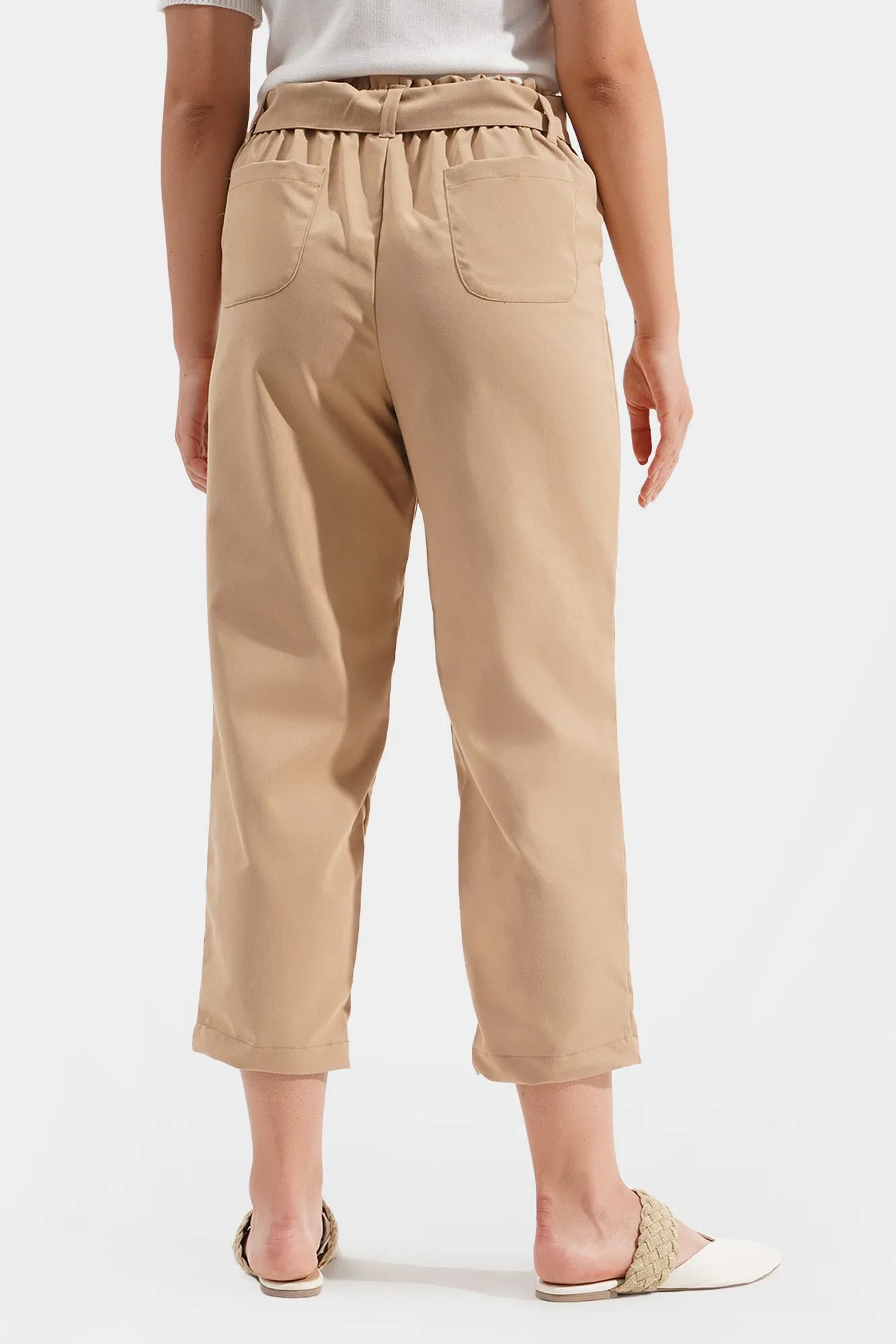 Fine Line Tie Waist Ankle Length Trousers