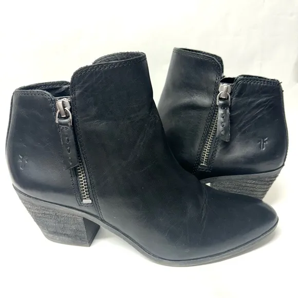 FRYE Judith Double Zip Leather Ankle Boots Black Size 6.5