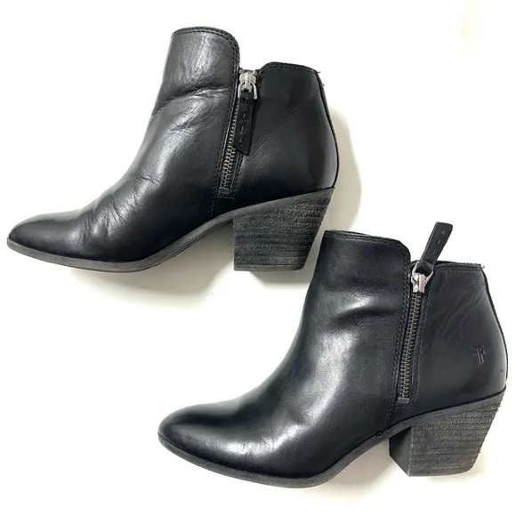 FRYE Judith Double Zip Leather Ankle Boots Black Size 6.5