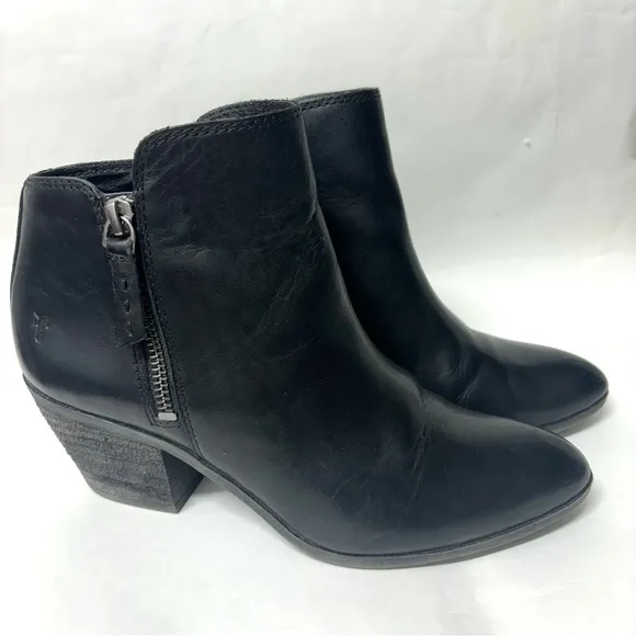 FRYE Judith Double Zip Leather Ankle Boots Black Size 6.5
