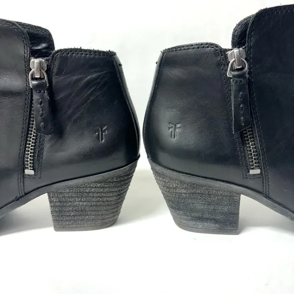 FRYE Judith Double Zip Leather Ankle Boots Black Size 6.5