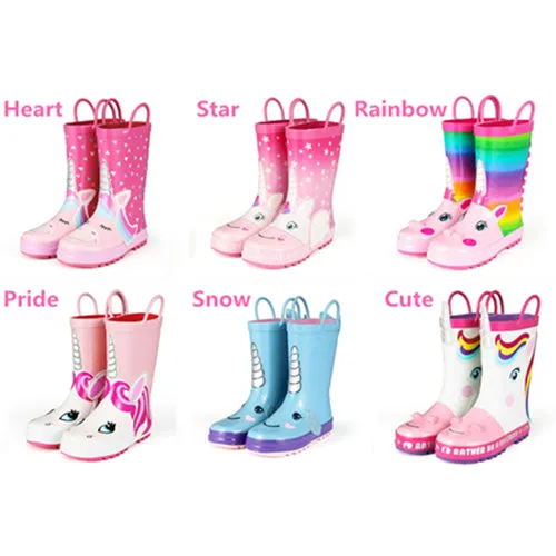 Girl Rain Boots Rubber Unicorns Kids Shoes - KKOMFORME