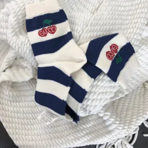 Gucci Blue and White Striped Knitted Ankle Socks with Cherries
