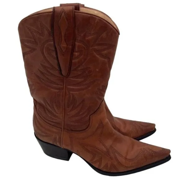 Guess By Marciano Punk Brown Leather Cowboy Boots Size 9M