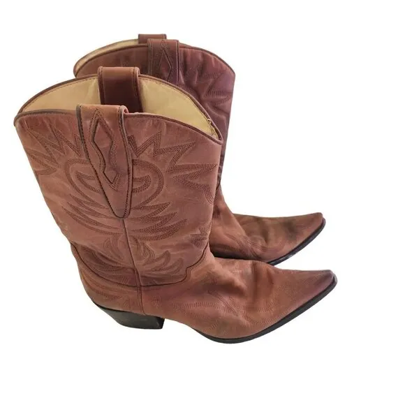 Guess By Marciano Punk Brown Leather Cowboy Boots Size 9M