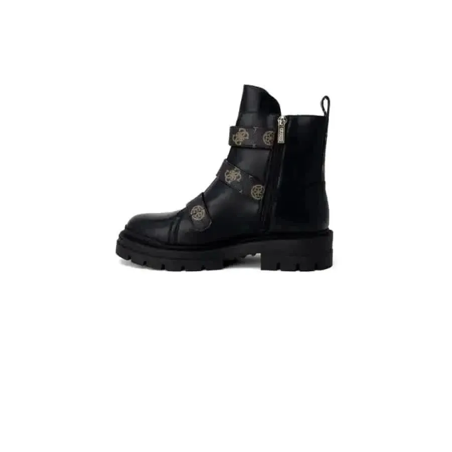 Guess Women's Black Ankle Boots with Buckle and Bow Design