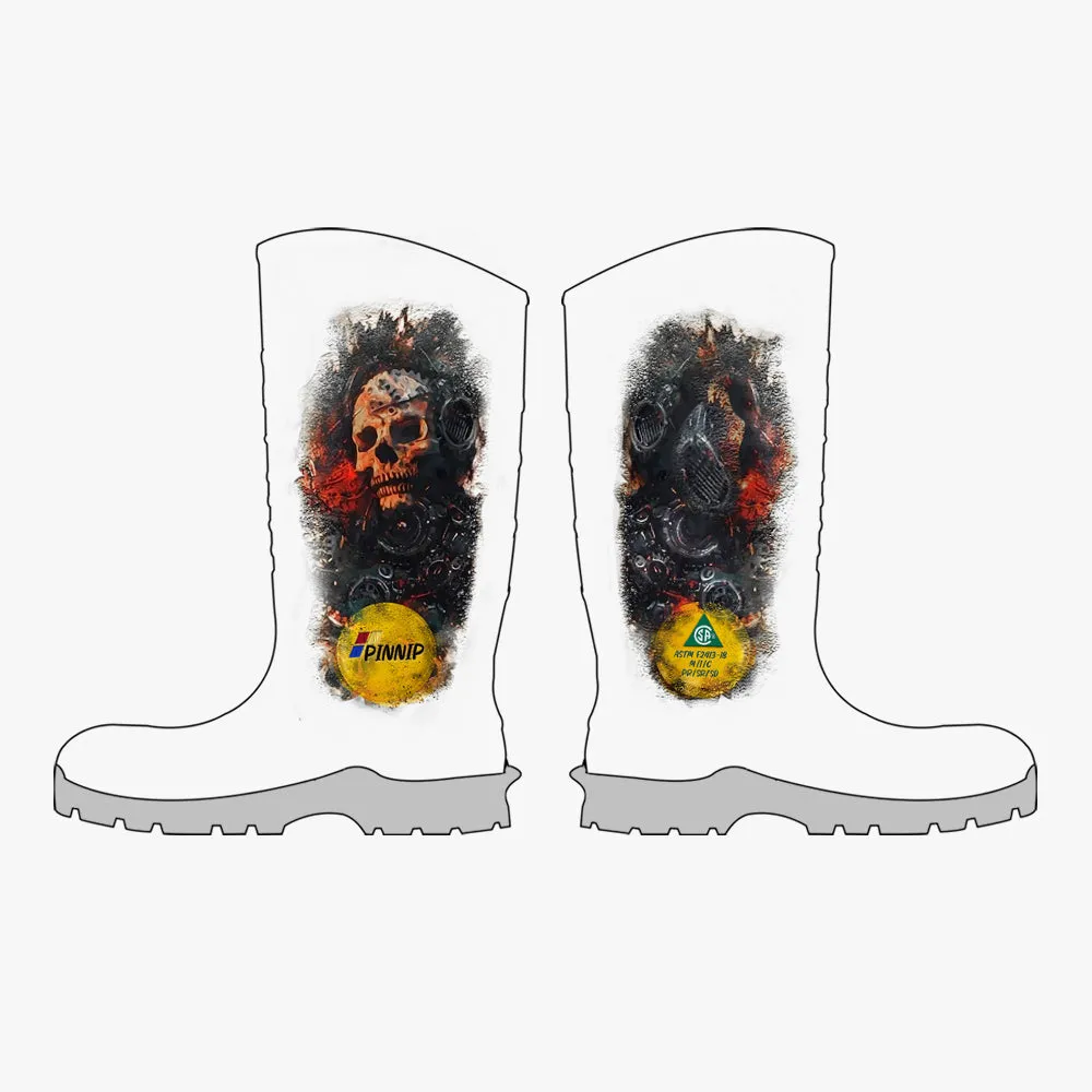 Hand-painted CSA Approved Safety Boots - Waterproof PU Steel Toe Rubber Boots ASTM F2413-18 Acid & Oil Resistant-Blue & Pink