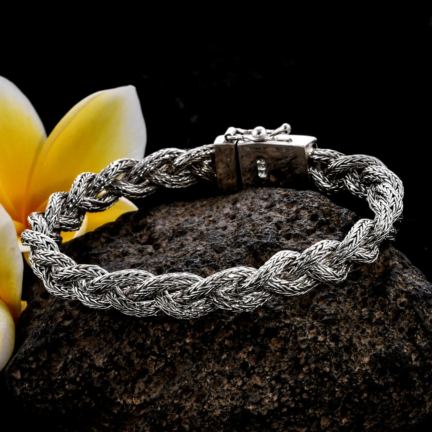 Handmade Bali (25 gm) Sterling Silver Braided Bracelet 6.50 inches