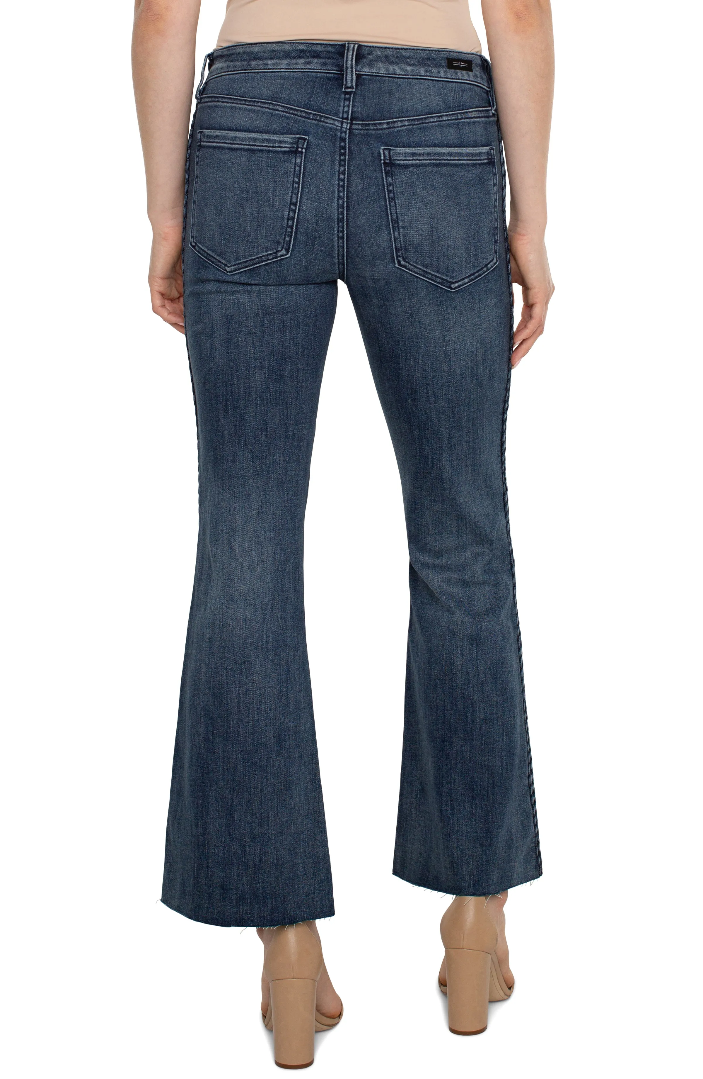 Hannah Braided Trim Raw Hem Flare Jeans